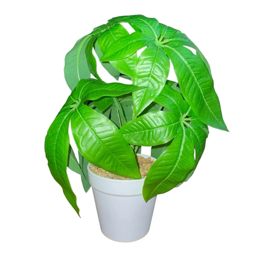 Artificial Money Tree House Plant In Solid White Pot - Home Accent Decor